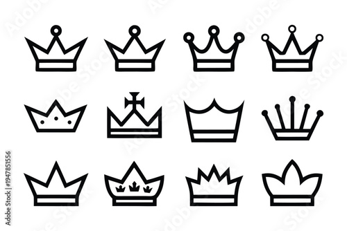 A Majestic Collection of Royal Crown Icons Symbols of Power, Prestige, and Royalty - Vector Graphics