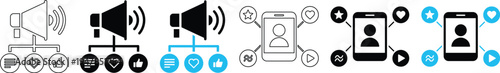 Social Media Marketing and Digital Engagement Icons Set with Megaphone and Smartphone App