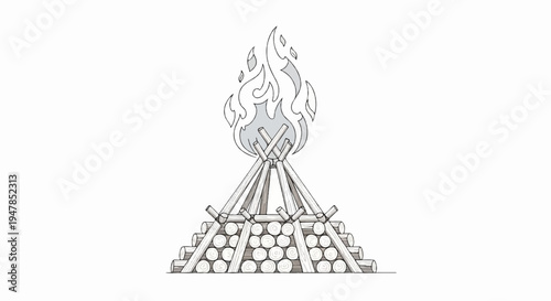 Stylized illustration of a bonfire with stacked logs and flickering flames