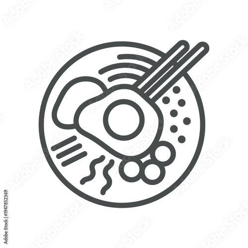 Jeonju Bibimbap Icon Vector Set. Minimal Linear Symbol of Korean Rice Bowl, Culinary Tradition, and Regional Food Heritage.
