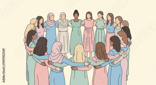 Diverse women in circle hands together unity and solidarity concept female empowerment equality