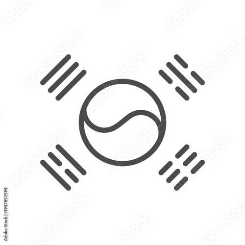 South Korea Flag Icon, Emblem of National Identity and Patriotic Korean Symbol, Simple Thin Linear Outline Vector Flag Pictogram of South Korea.
