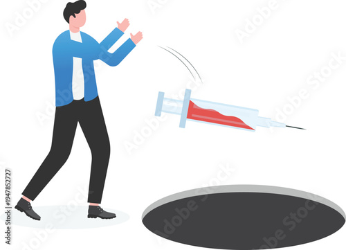Professional Avoiding a Falling Medical Syringe Falling into a Deep Dark Hole
