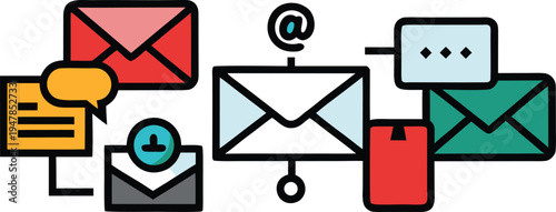 Digital communication icons email, messages, and connections for digital marketing and online networking