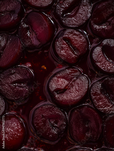 Slow Cooked Plum Compote Texture, Extreme Macro Editorial Food Photography