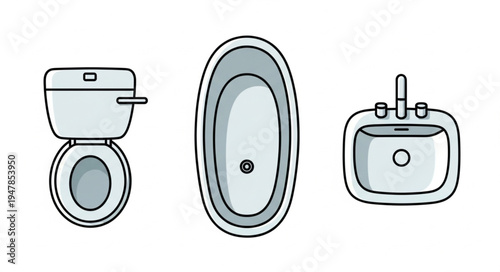 Bathroom Fixtures - Toilet, Bathtub, and Sink Illustration.