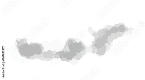 Gray smoke rising up in the air isolated on white background with a hazy texture