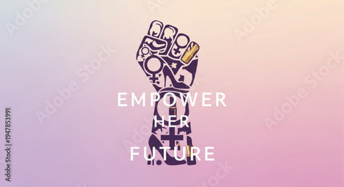 Empowerment concept with robotic fist and colorful gradient background