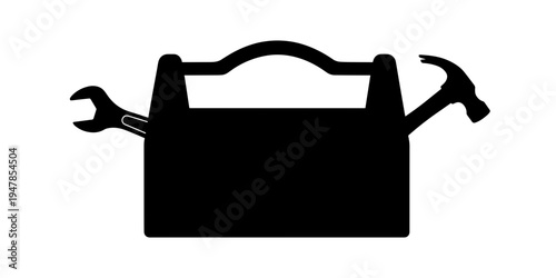A Simple Minimalist and Functional Silhouette Illustration of a Toolbox with Tools for Repair and Maintenance