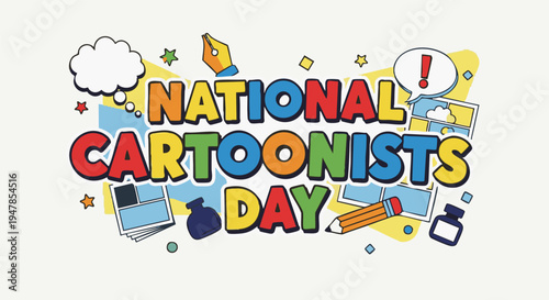 National Cartoonists Day colorful illustration with cartoon objects in playful mood for celebration