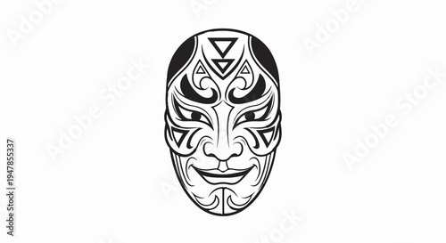 Stylized mask with tribal patterns and triangular designs