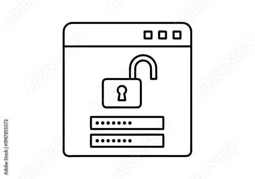 Security Login Vector Illustration of a Web Browser Page with Unlocked Padlock and Password Fields