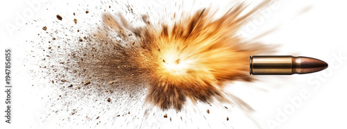  explosion from the impact of a single pistol bullet on a white background, 