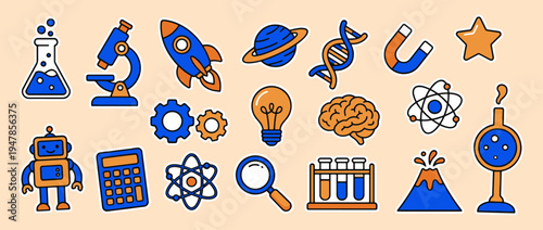 Science Elements Collection: A vibrant collection of science icons, sparking curiosity and imagination, perfect for educational content and design projects.