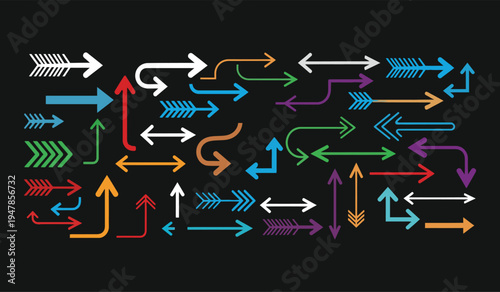 Multicolored arrow symbols on black background