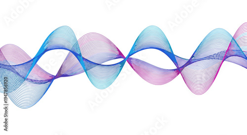 Abstract colorful wavy lines forming a dynamic sound wave pattern on white