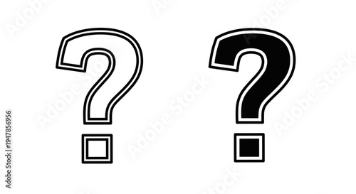 Two question marks one outlined in white and one solid black isolated on white