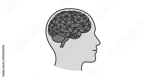 Abstract geometric brain structure inside human head silhouette symbolizing