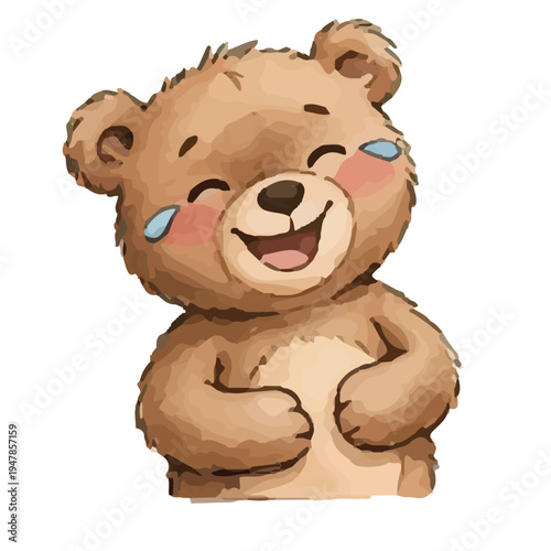 Cute brown teddy bear cartoon , soft toy style illustration for kids