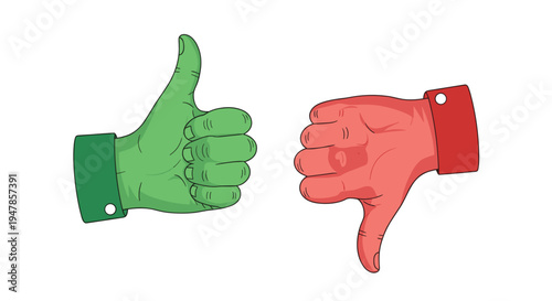 Green thumbs up and red thumbs down hands showing approval and disapproval