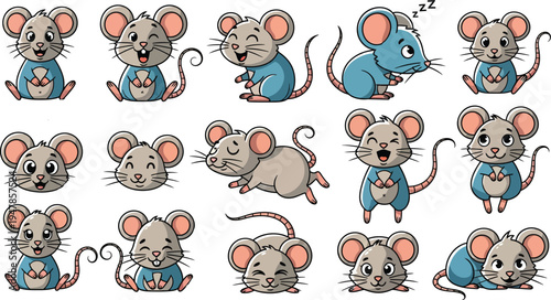 Cute mouse character poses and expressions set 