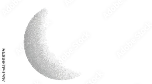 A gray crescent moon shape with a textured surface on a white background