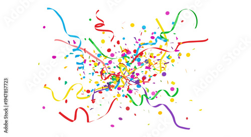Explosion of colorful confetti and streamers celebrating a festive party