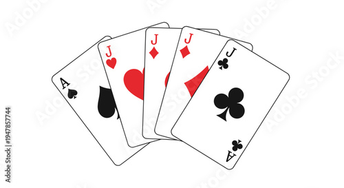 Playing cards ace and jacks hand displayed on white background gambling concept