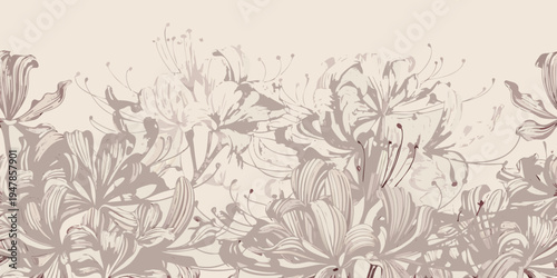 Delicate floral pattern of lilies in a muted earthy color scheme