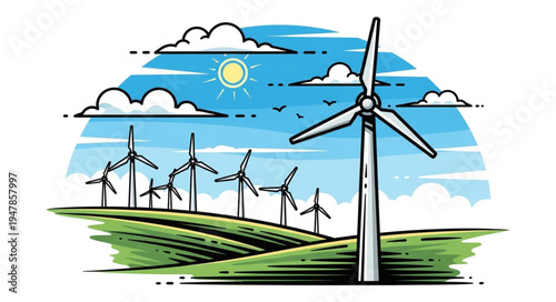 Wind Turbines Renewable Energy Farm.