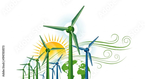 Wind Turbines Renewable Energy Farm.