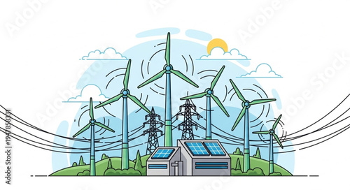 Wind Turbines Renewable Energy Farm.