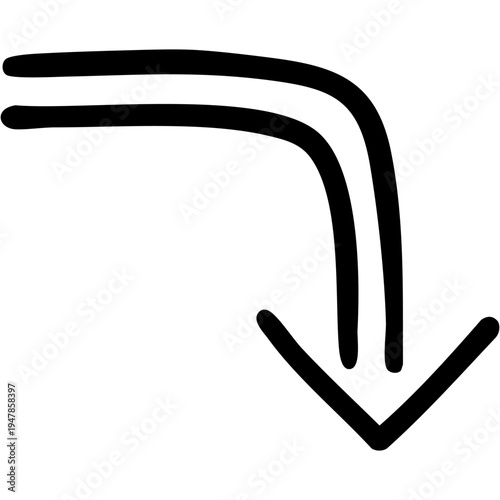 二重線の手書き矢印のイラスト15（黒）