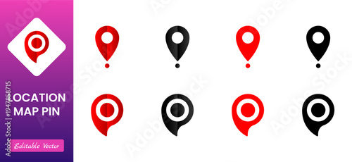 Location, map and navigation pin icon collection with GPS markers, place pointers, position tracking and route symbols, vector outline navigation icons set isolated on transparent background