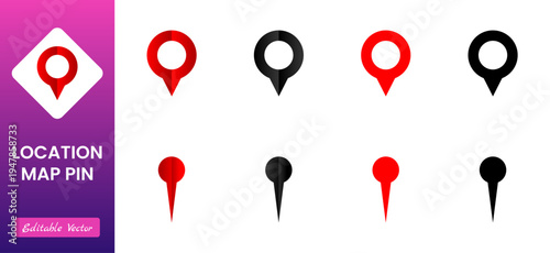 Location, map and navigation pin icon collection with GPS markers, place pointers, position tracking and route symbols, vector outline navigation icons set isolated on transparent background