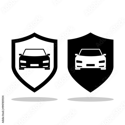 Car insurance, car shield icon with shadow