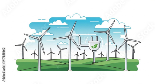 Wind Turbines Renewable Energy Farm.