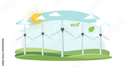 Wind Turbines Renewable Energy Farm.