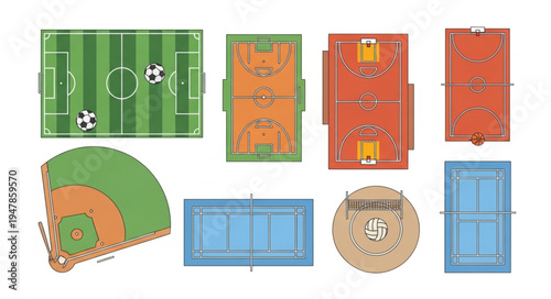 Overhead View of Various Sports Fields and Courts.