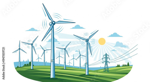 Wind Turbines Renewable Energy Farm.