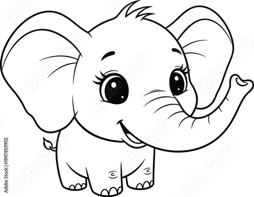 A cute cartoon elephant with big eyes and a trunk