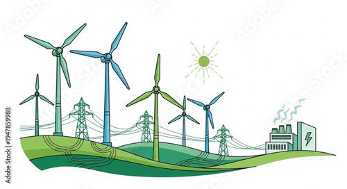 Wind Turbines Renewable Energy Farm.