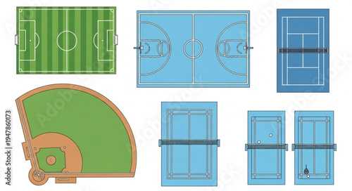 Assortment of Sports Fields and Courts Illustration.