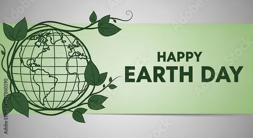 Happy earth day celebration banner with globe and green leaves illustration