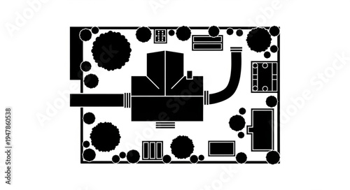 Overhead View of a House with Landscaping and Outdoor Features.