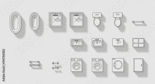 Bathroom and Laundry Room Fixtures - A Minimalist Line Art Collection.