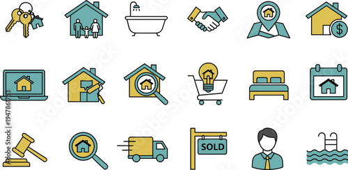 Real estate services and mortgage icons set for property buying selling moving and home maintenance