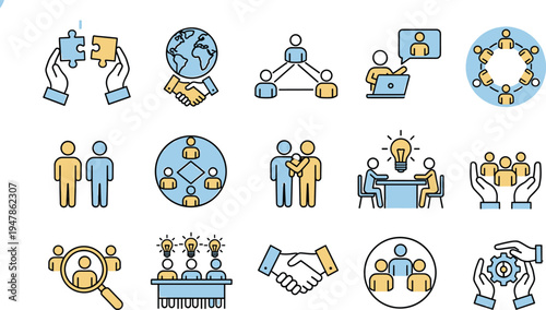 Collaboration and teamwork icons for business and communication projects