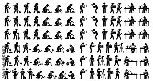 Archaeologists Silhouette Set Pack. Editable Vector Illustration. featuring vector, icon, silhouette, profession, job, work, archaeology, construction, delivery, office, labor, digging, shovel more.