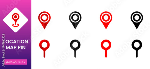 Location, map and navigation pin icon collection with GPS markers, place pointers, position tracking and route symbols, vector outline navigation icons set isolated on transparent background